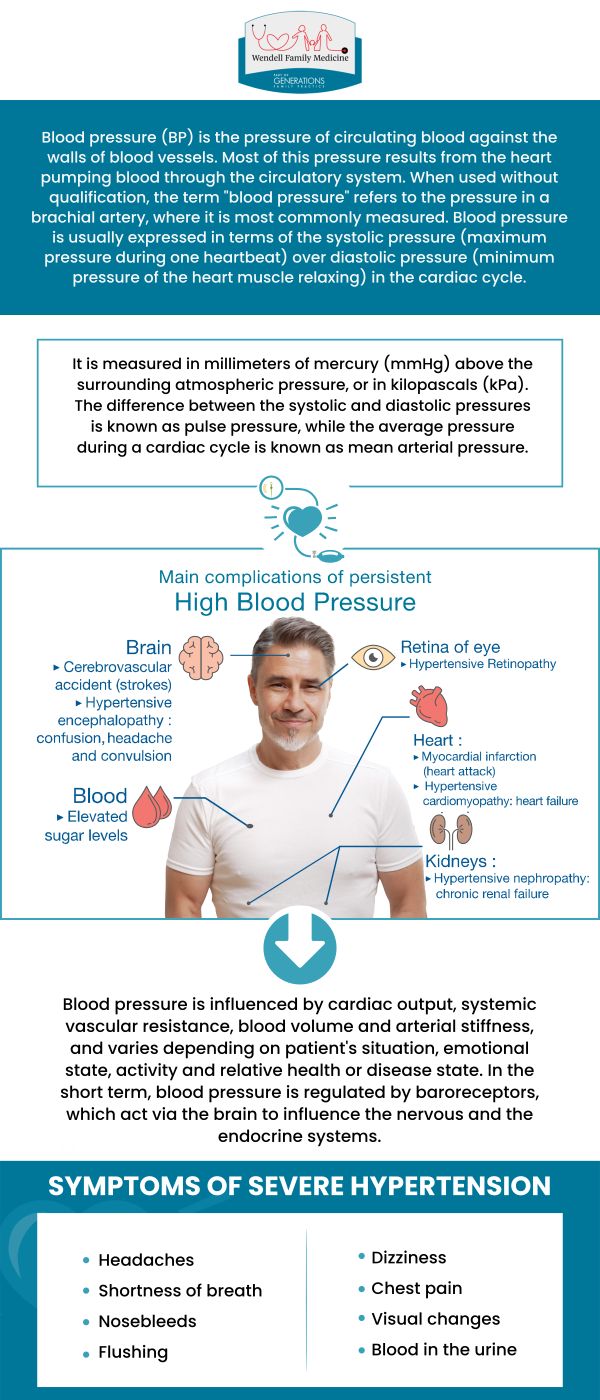 At Wendell Family Medicine, our dedicated team helps you understand how high blood pressure affects heart health. We provide comprehensive care to manage blood pressure and reduce the risk of cardiovascular diseases. Our expert approach includes personalized treatment plans, regular monitoring, and lifestyle adjustments to safeguard your heart health. For more information, contact us or book an appointment online. We are located at 2839 Wendell Blvd Suite 100, Wendell, NC 27591.
