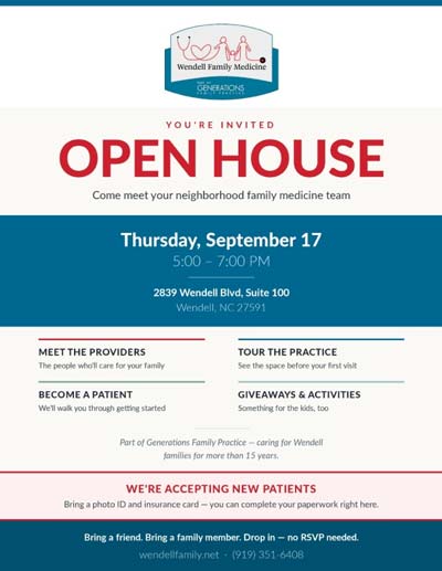 Join Us for Our Open House at Wendell Family Medicine Join Us for Our Open House at Wendell Family Medicine