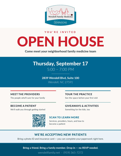 Join Us for Our Open House at Wendell Family Medicine Join Us for Our Open House at Wendell Family Medicine